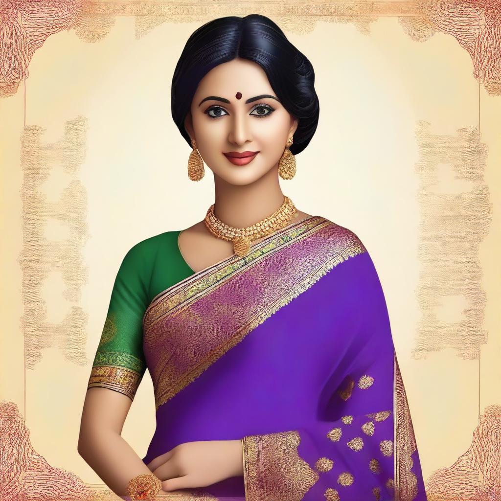 Generate an image of a beautiful Indian woman dressed in a traditional saree