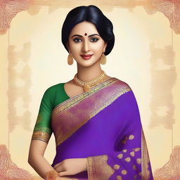 Generate an image of a beautiful Indian woman dressed in a traditional saree