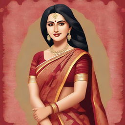 Generate an image of a beautiful Indian woman dressed in a traditional saree