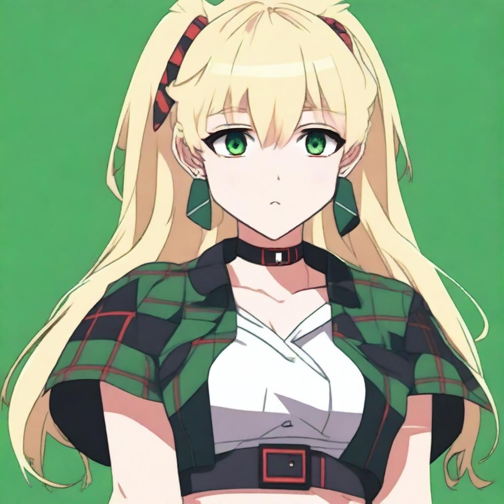 Generate an image of an anime-style girl with blonde hair and red eyes