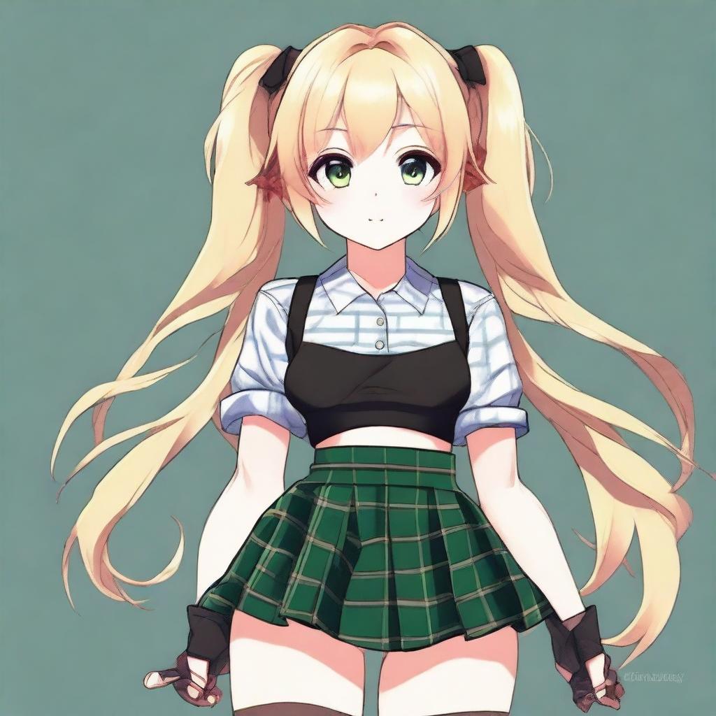 Generate an image of an anime-style girl with blonde hair and red eyes