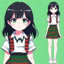 Generate an image of an anime-style little girl with black hair and a red eye