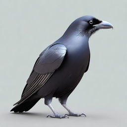 Generate an image of a black crow. The crow should be detailed and realistic, showcasing its glossy black feathers.