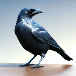 Generate an image of a black crow. The crow should be detailed and realistic, showcasing its glossy black feathers.