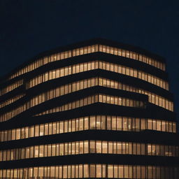 Architectural masterpiece of a modern building at night with some windows radiating a warm, inviting light