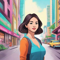 Create an image showing the transformative journey of a character named Clara in the bustling city of Manila