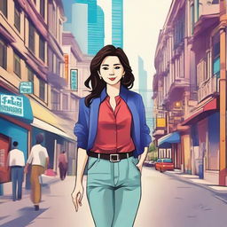 Create an image showing the transformative journey of a character named Clara in the bustling city of Manila