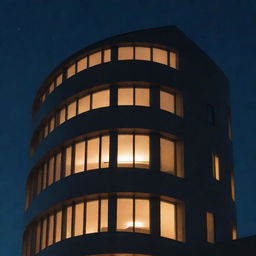 Architectural masterpiece of a modern building at night with some windows radiating a warm, inviting light