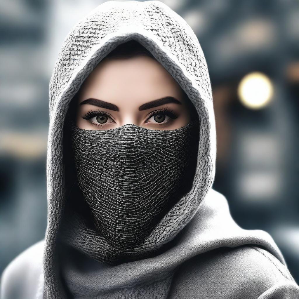 Generate an image of a woman in a stylish balaclava