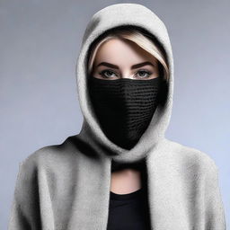 Generate an image of a woman in a stylish balaclava