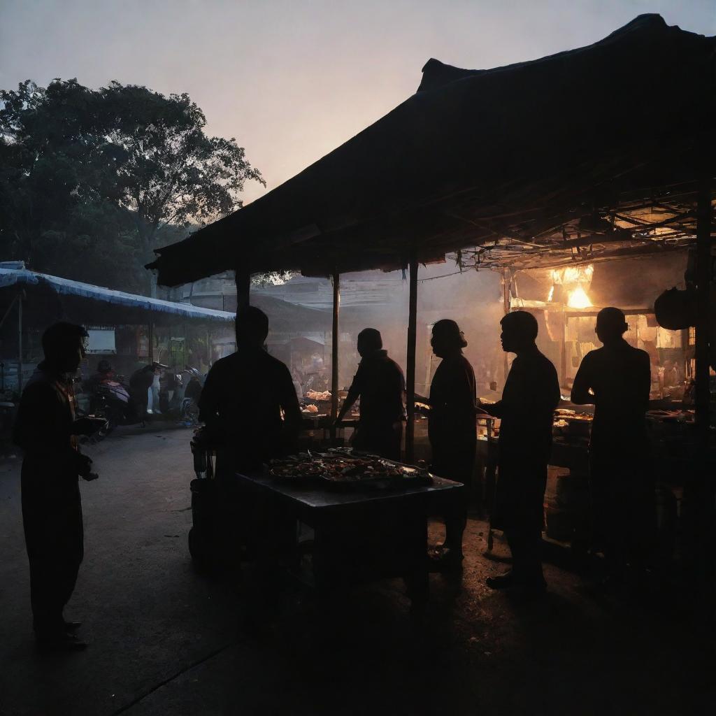 Silhouette of a traditional Asinan Bogor street food scene