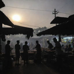 Silhouette of a traditional Asinan Bogor street food scene