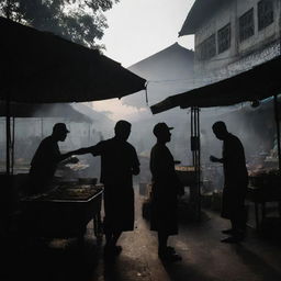 Silhouette of a traditional Asinan Bogor street food scene