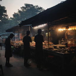 Silhouette of a traditional Asinan Bogor street food scene