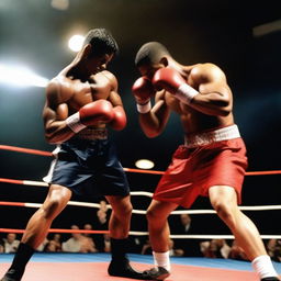 A large, muscular male boxer in the heat of a boxing match