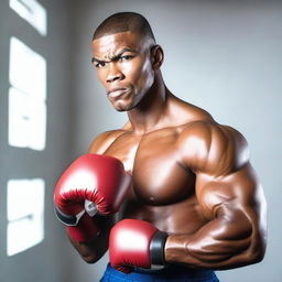 A large, young muscular male boxer flexing his muscles