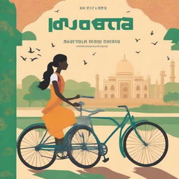 Generate an image of a book cover that tells the story of a girl who cycled through India with her father on the back of her bike