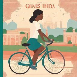 Generate an image of a book cover that tells the story of a girl who cycled through India with her father on the back of her bike