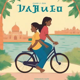 Generate an image of a book cover that tells the story of a girl who cycled through India with her father on the back of her bike