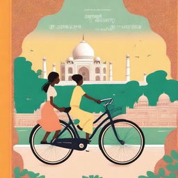 Generate an image of a book cover that tells the story of a girl who cycled through India with her father on the back of her bike