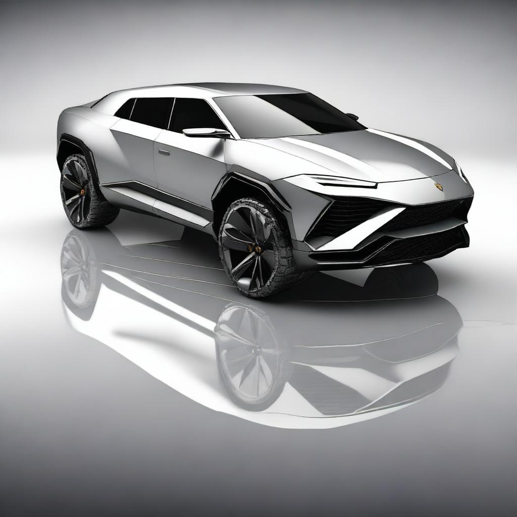 Generate a high-quality digital art image of a futuristic SUV that combines elements from the Lamborghini Urus and the Cybertruck