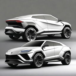 Generate a high-quality digital art image of a futuristic SUV that combines elements from the Lamborghini Urus and the Cybertruck