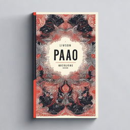 Generate an image of a novel cover with intricate designs and bold typography