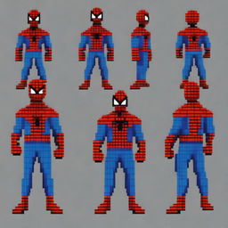 Create a series of pixel art sprites featuring Spiderman in an idle position