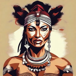 Create an image of a strong and beautiful tribal woman, showcasing her bold and fearless nature