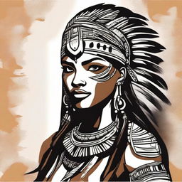 Create an image of a strong and beautiful tribal woman, showcasing her bold and fearless nature