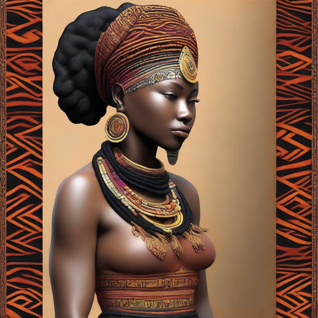 Create a 3D high-resolution image of a beautiful black woman from a tribe