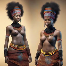 Create a 3D high-resolution image of a beautiful black woman from a tribe