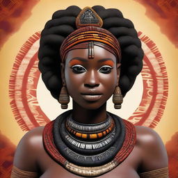 Create a 3D high-resolution image of a beautiful black woman from a tribe