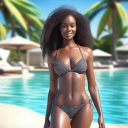 Generate a 3D high-resolution image of an attractive black woman in a bikini