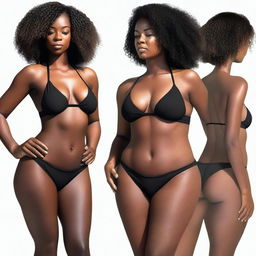 Create a photorealistic image of a black woman's body in a black bikini