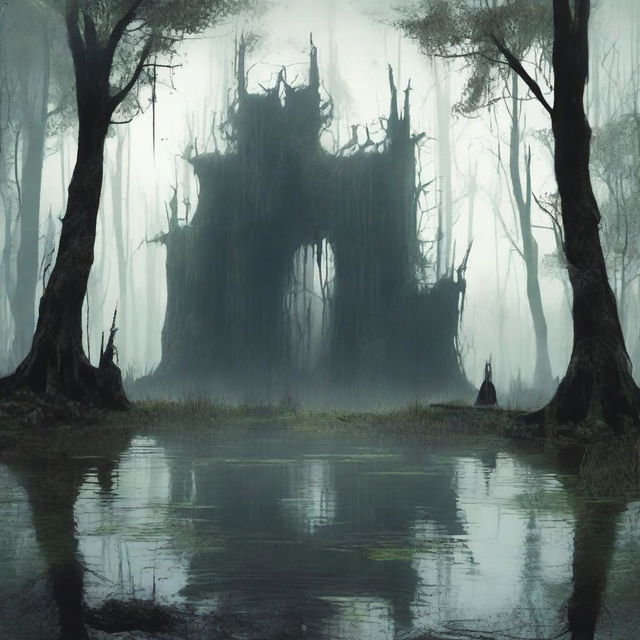 Create an image of a swamp with high walls