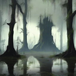 Create an image of a swamp with high walls