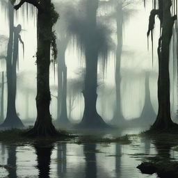 Create an image of a swamp with high walls