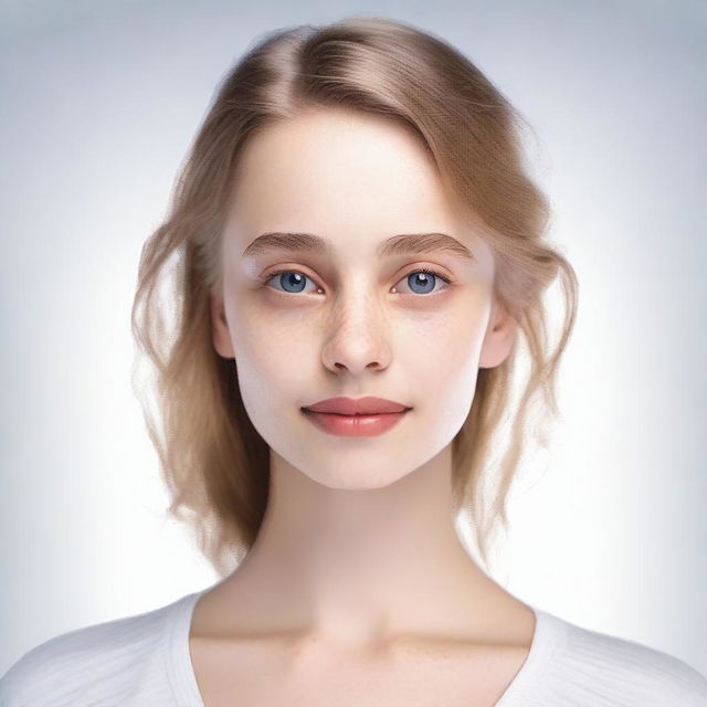 Generate an image of a girl with medium-sized features, focusing on a balanced and natural figure.