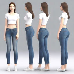 Generate an image of a girl with medium-sized features, wearing jeans, focusing on a balanced and natural figure.