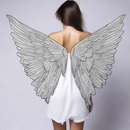 Design a T-shirt featuring a cocoon-like wool poncho with angel wings spread across the back