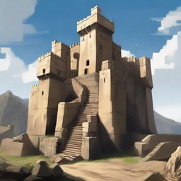 Generate an image showing a fort with four watchtowers