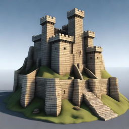 Generate an image showing a fort with four watchtowers