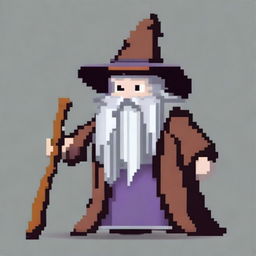 Create a pixel art image of a wizard with a stick