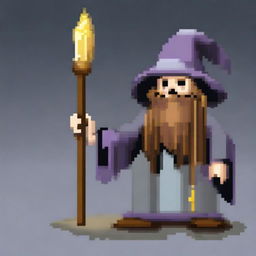 Create a pixel art image of a wizard with a stick