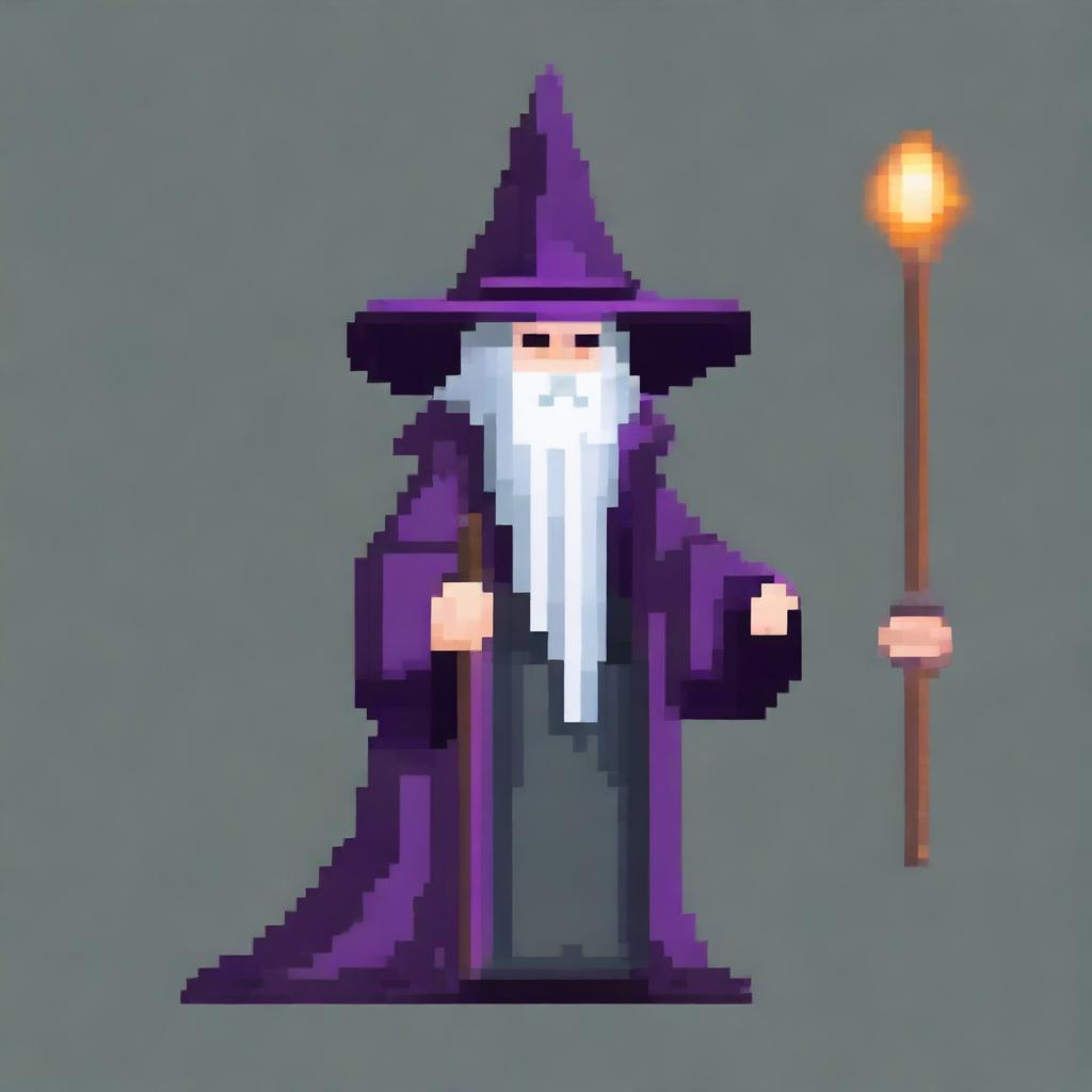 Create a pixel art image of a wizard with a stick