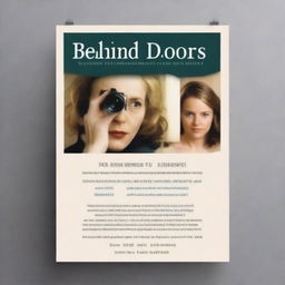 Create a flyer for the psychological thriller movie 'Behind Closed Doors'