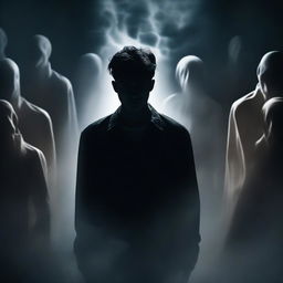 Create an image of a man surrounded by surreal, dreamlike elements