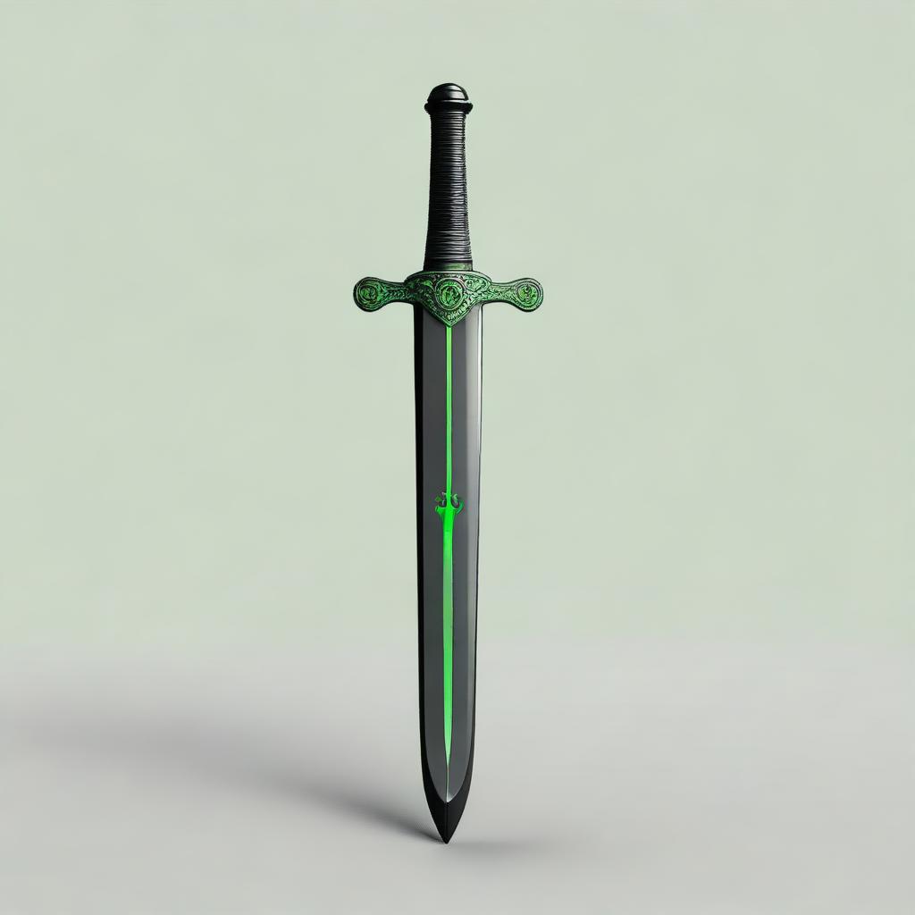 Generate an image of a black sword with green details