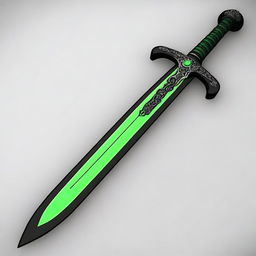 Generate an image of a black sword with green details